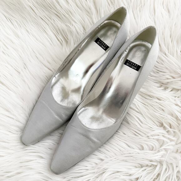 STUART WEITZMAN | Nylon Silver Pointed Point High Heels Pumps Dress Gray | 9 - Picture 1 of 7